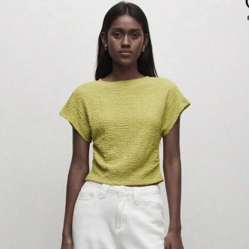 Women's Green Short Cap/Batwing Sleeve T-Shirt With Ruched Waist | Size S | NWT - Picture 7 of 8